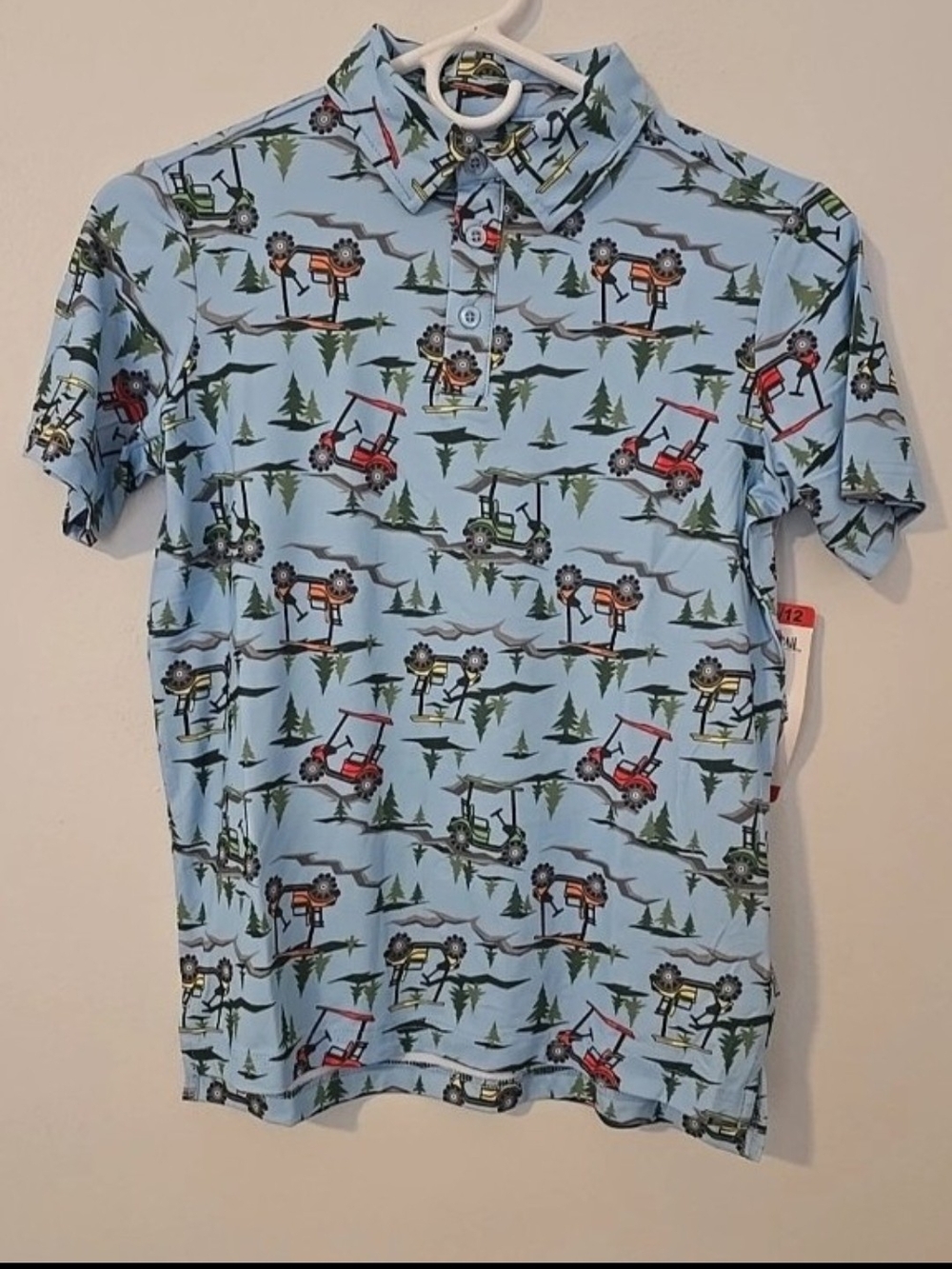 NWT Pacific Trails Boys Polo Shirt Medium 10/12 Tractors Trees Blue Buttons
